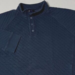 Eddie Bauer Mens Snap Quilted Pullover Blue Mock‎ Neck Kangaroo Pocket Size XXL